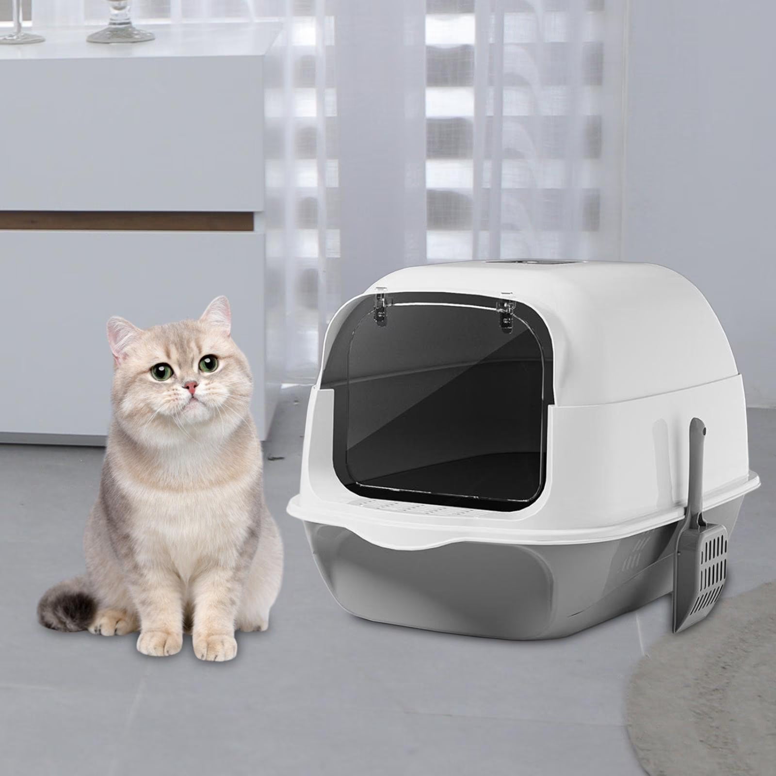 Toilette per Gatti Chiusa con Sportello | Grigio | 50×35×35 cm