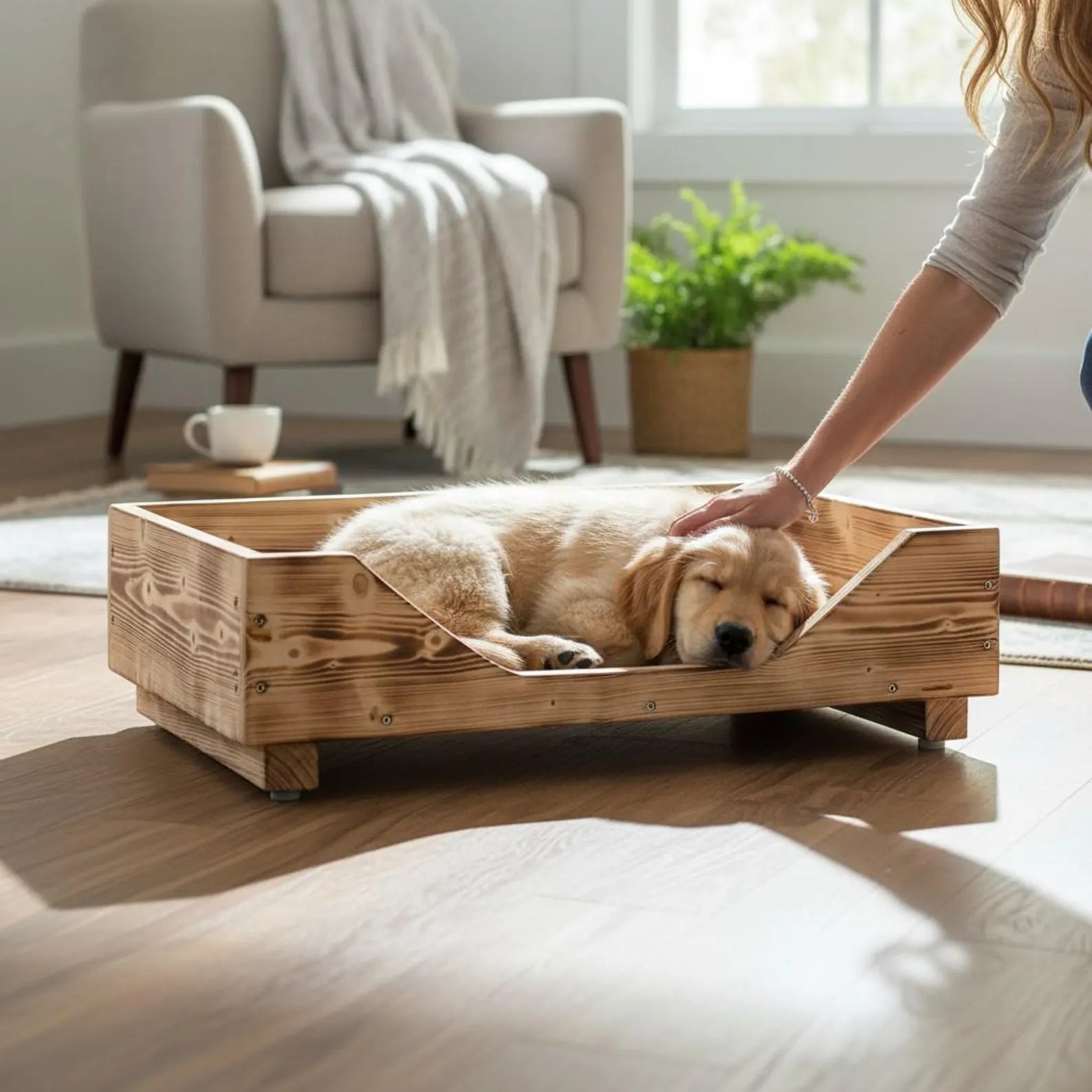 Cuscino in legno per cani - 60 x 40 - Colore: bianco, bianco, marrone o legno naturale - Mobile per cani