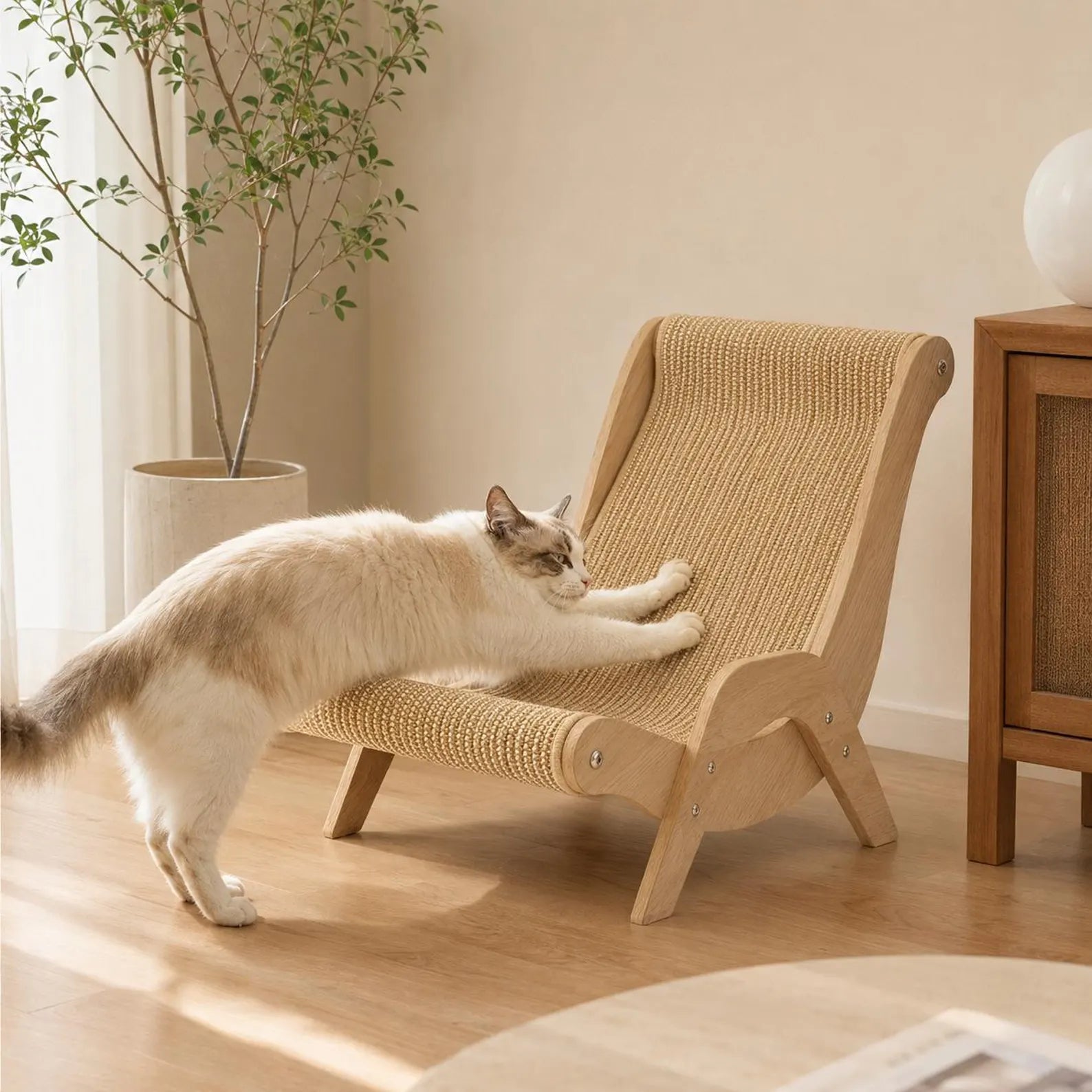 Poltrona tiragraffi per gatti, lettino in legno e sisal per gatti da interno