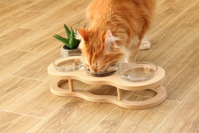 Ciotola rialzata per gatti, supporto rialzato, stazione di alimentazione per gatti con 3 ciotole, ciotola per gatti, ciotola per cani di piccola e media taglia, distributore di crocchette