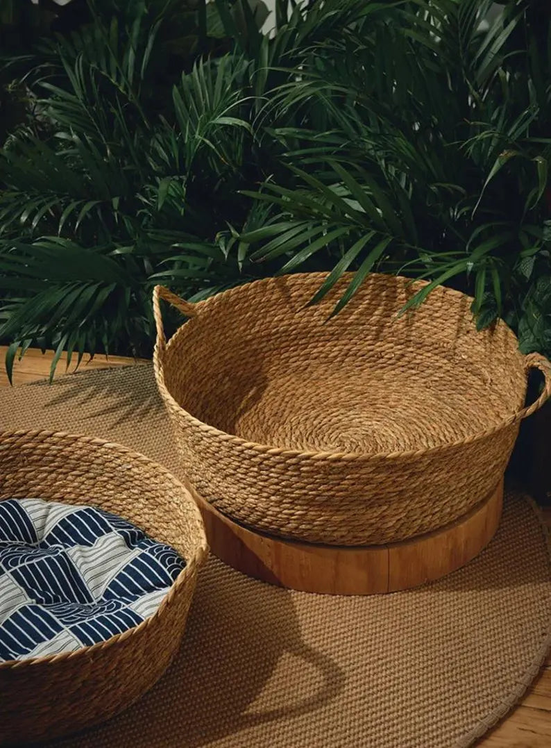 Cuccia per animali in rattan intrecciato a mano | Cesto bohémien per gatti e cani di piccola taglia