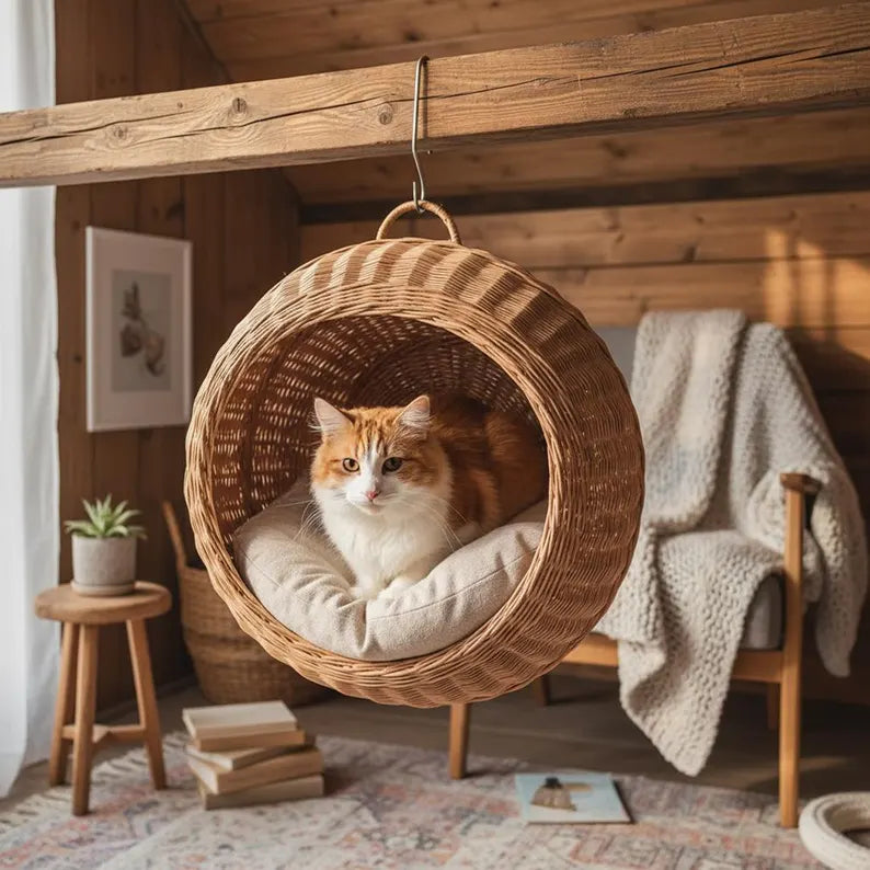 Cuccia in vimini per gatti, amaca in vimini per gatti, cuccia sospesa intrecciata per gatti, cesta in vimini naturale per gatti, cuccia in vimini per animali domestici, mobili per gatti