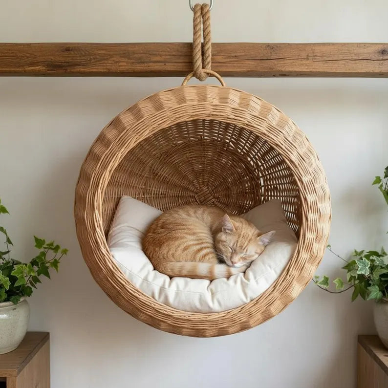 Cuccia in vimini per gatti, amaca in vimini per gatti, cuccia sospesa intrecciata per gatti, cesta in vimini naturale per gatti, cuccia in vimini per animali domestici, mobili per gatti