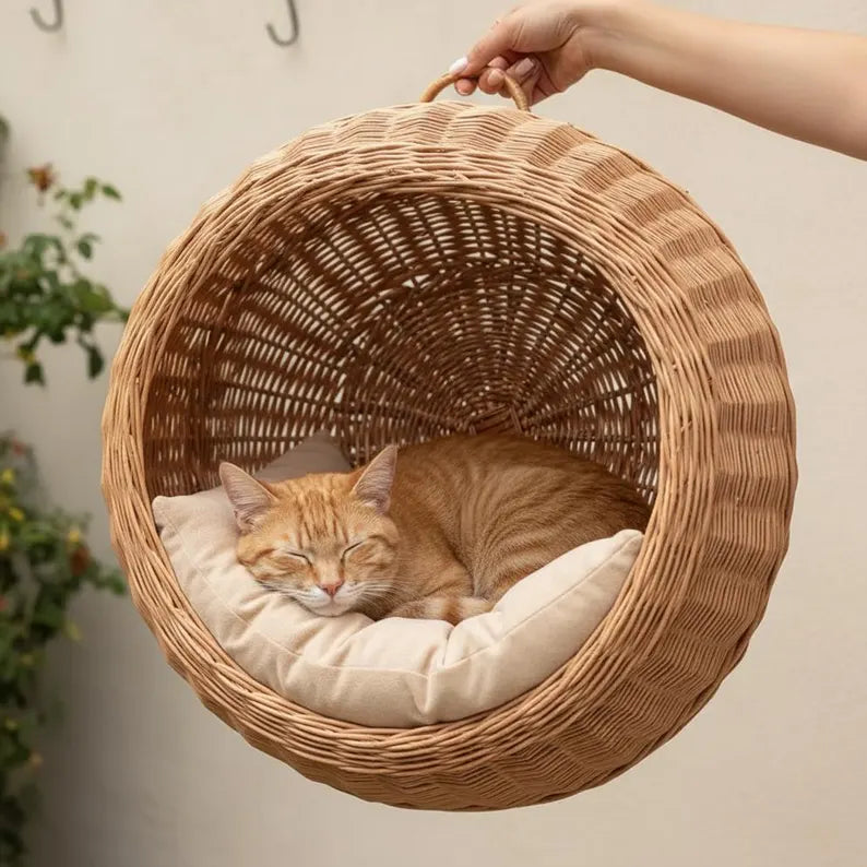 Cuccia in vimini per gatti, amaca in vimini per gatti, cuccia sospesa intrecciata per gatti, cesta in vimini naturale per gatti, cuccia in vimini per animali domestici, mobili per gatti