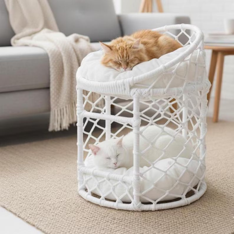 Cucce a due livelli per gatti da interno - mobili in vimini per animali domestici
