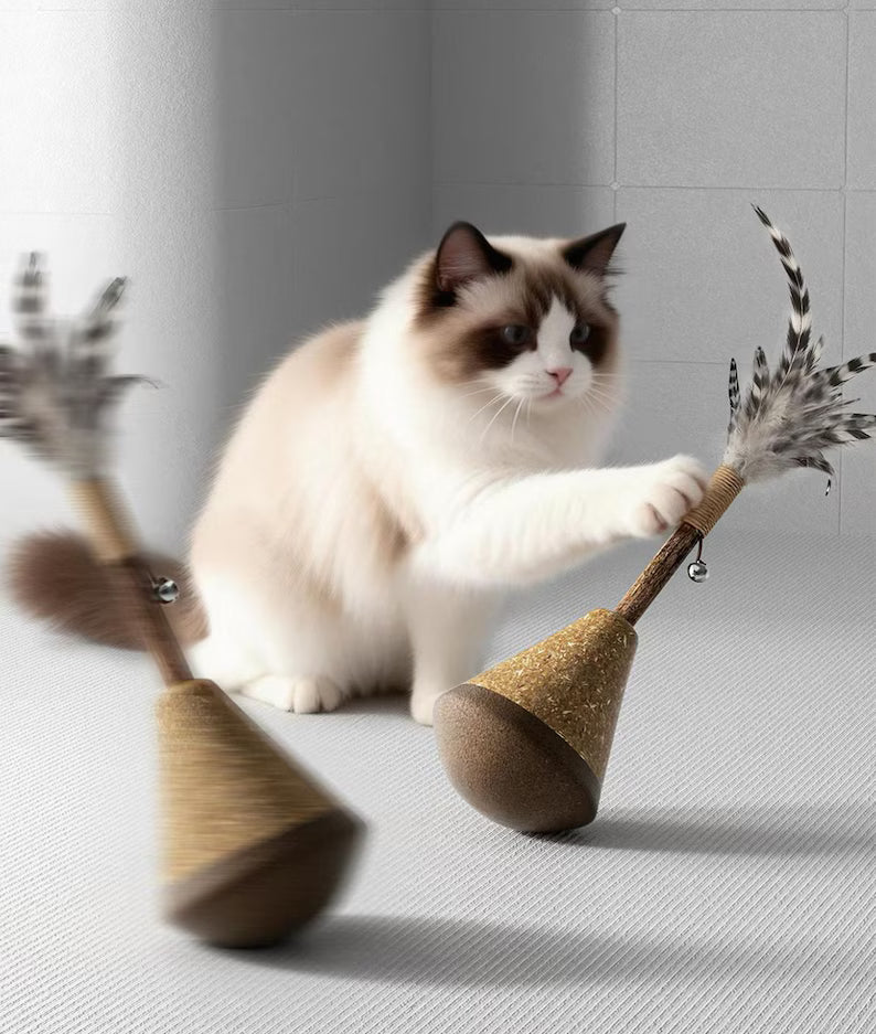 Giocattolo interattivo per gatti con base oscillante, bacchetta in sisal piumata, giocattolo autonomo per gattini