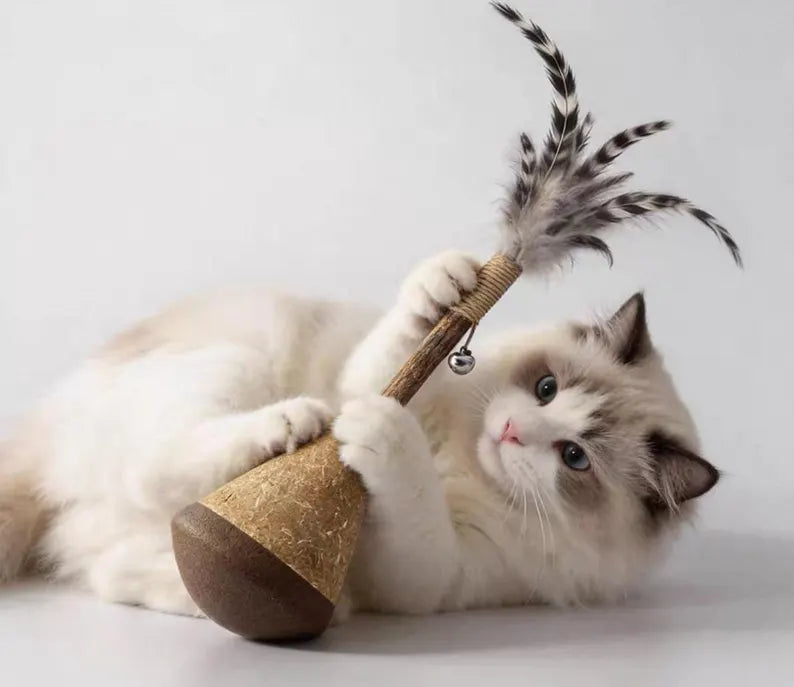 Giocattolo interattivo per gatti con base oscillante, bacchetta in sisal piumata, giocattolo autonomo per gattini