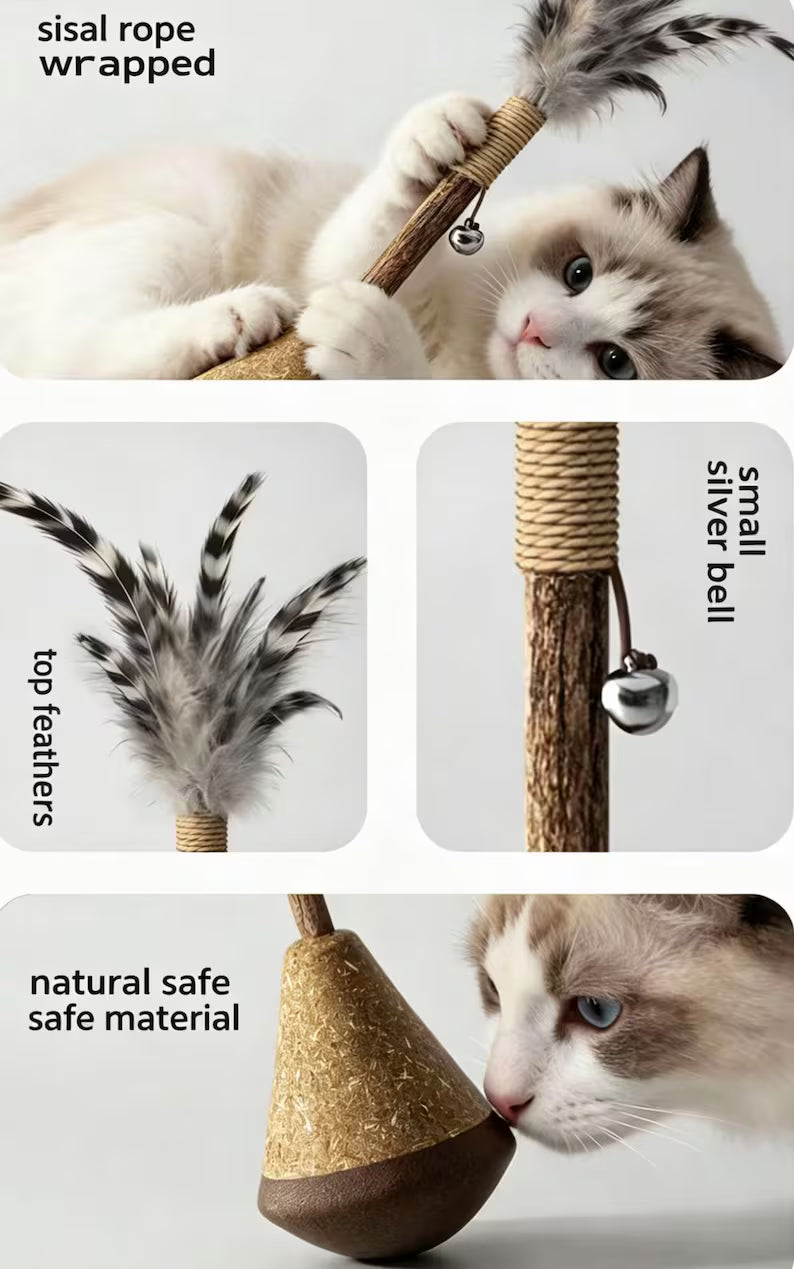 Giocattolo interattivo per gatti con base oscillante, bacchetta in sisal piumata, giocattolo autonomo per gattini