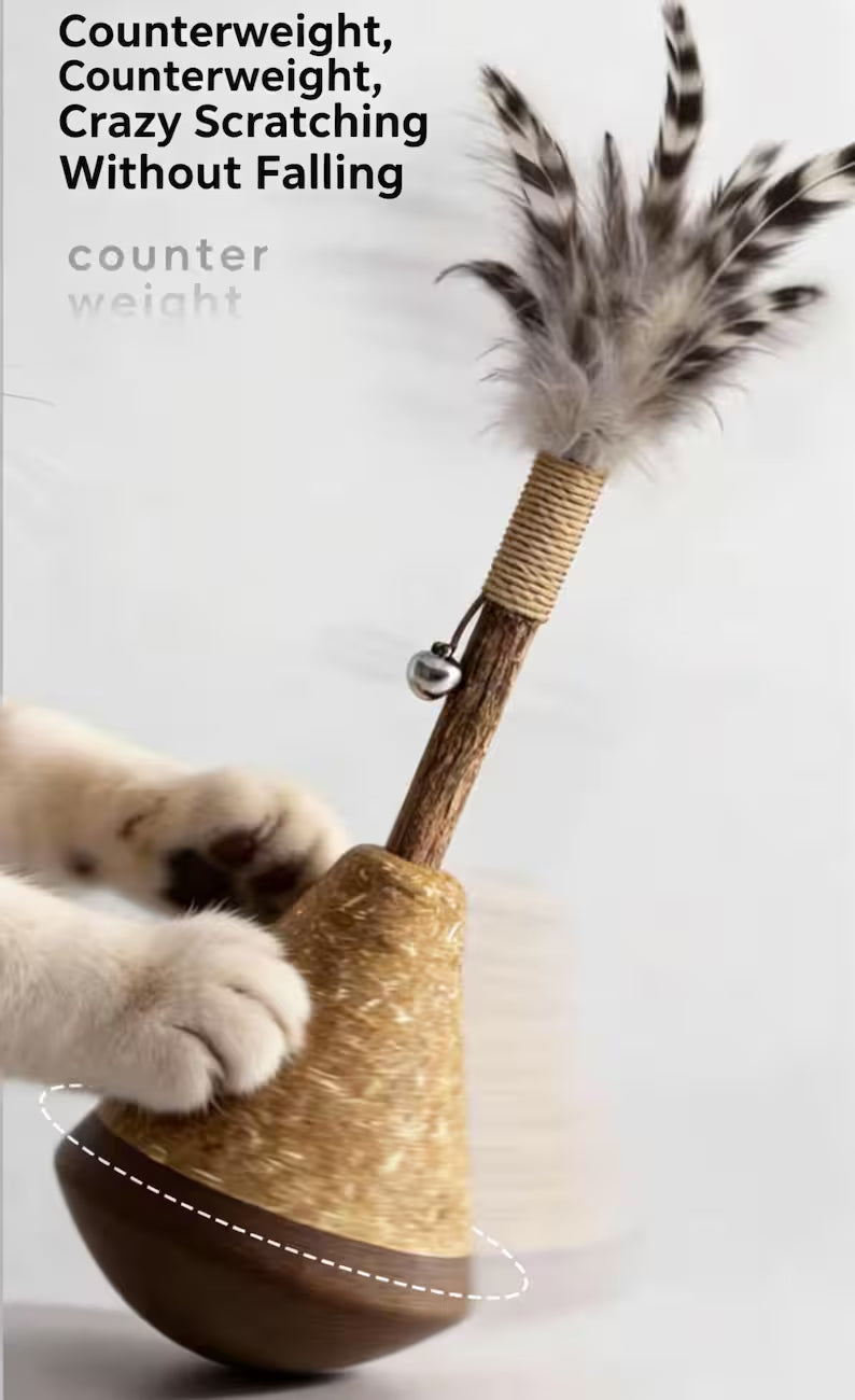 Giocattolo interattivo per gatti con base oscillante, bacchetta in sisal piumata, giocattolo autonomo per gattini