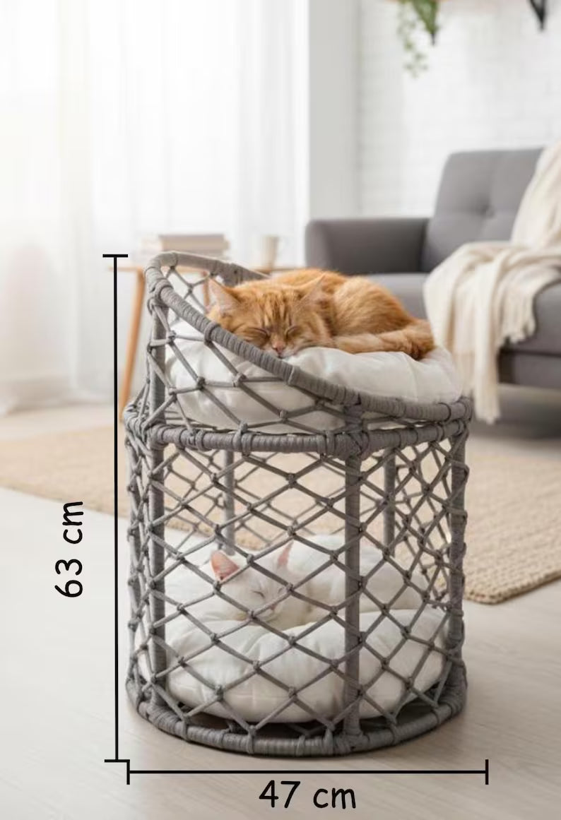 Cucce a due livelli per gatti da interno - mobili in vimini per animali domestici
