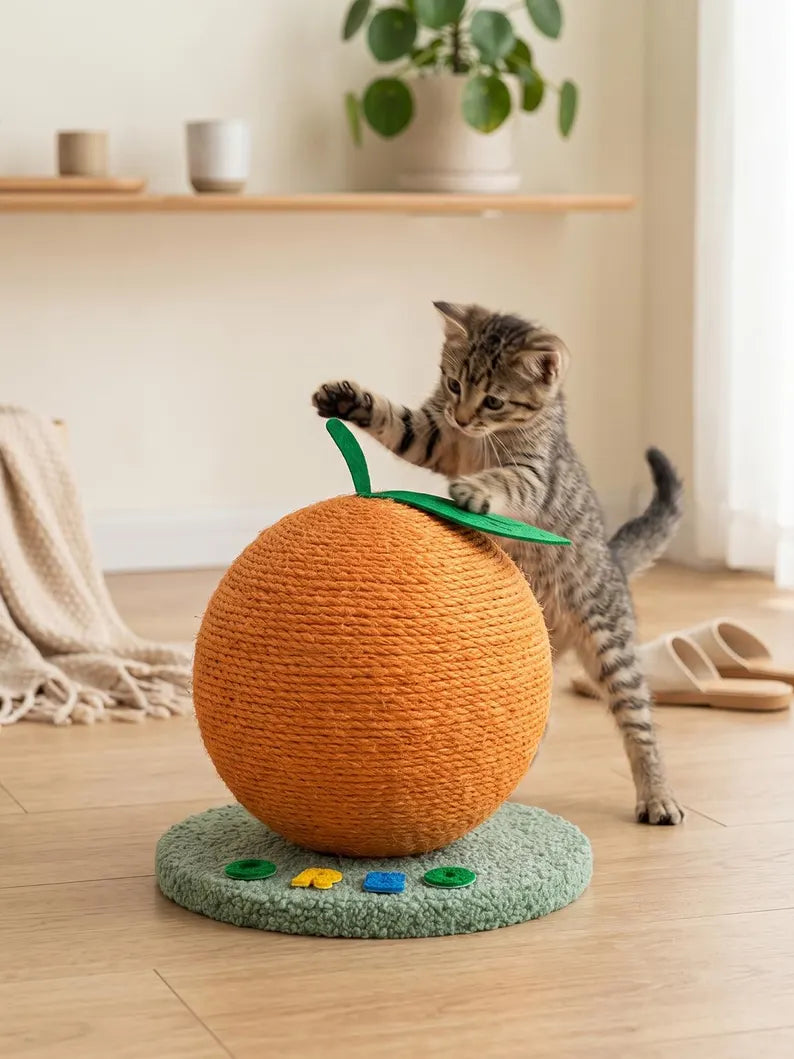 Palla da graffiare personalizzata per gatti, giocattolo in corda di sisal, a forma di fragola, arancia e biliardo