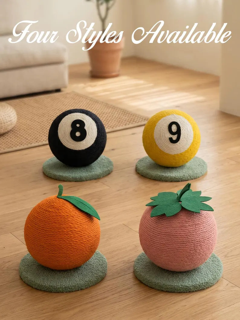 Palla da graffiare personalizzata per gatti, giocattolo in corda di sisal, a forma di fragola, arancia e biliardo