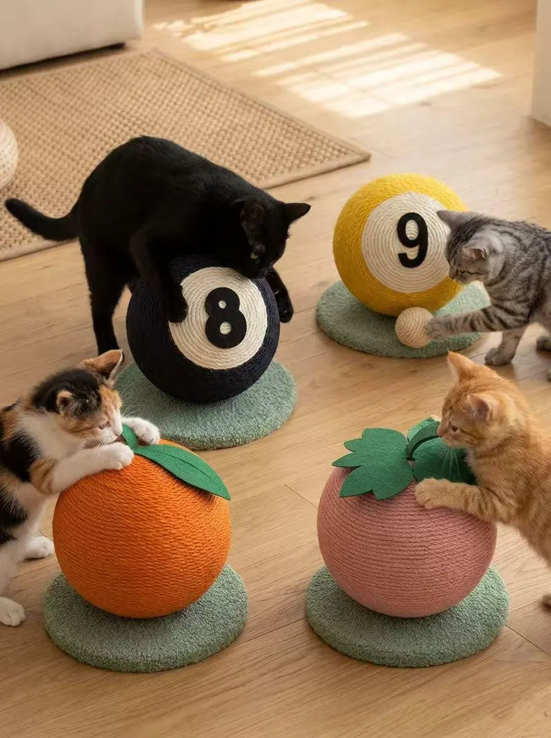 Palla da graffiare personalizzata per gatti, giocattolo in corda di sisal, a forma di fragola, arancia e biliardo