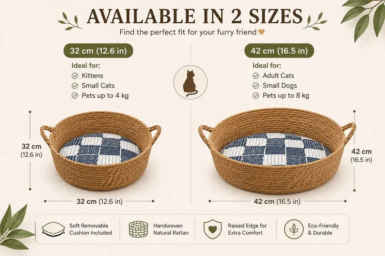 Cuccia per animali in rattan intrecciato a mano | Cesto bohémien per gatti e cani di piccola taglia