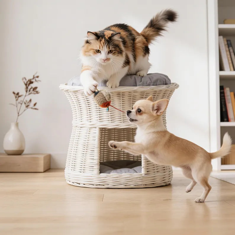 Cuccia in vimini per gatti, cuccia per gatti, cuccia in vimini per animali domestici, cuccia grotta per gatti, mobili per gatti, cuccia da interno per gatti, cesto per gatti