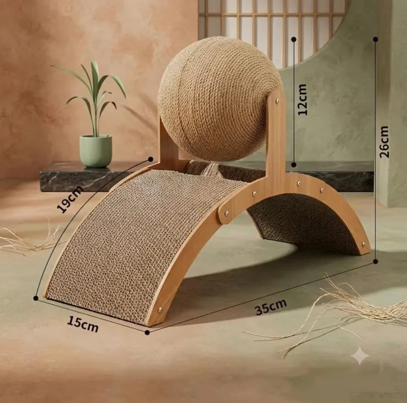 Tiragraffi per gatti fatto a mano in legno, mobile moderno per gatti, cuccia naturale