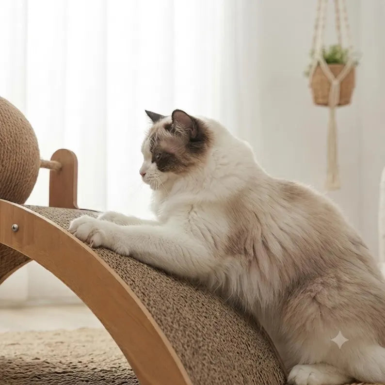Tiragraffi per gatti fatto a mano in legno, mobile moderno per gatti, cuccia naturale