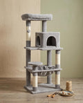 Albero tiragraffi moderno grigio con torre, cuccia, amaca e tiragraffi in sisal