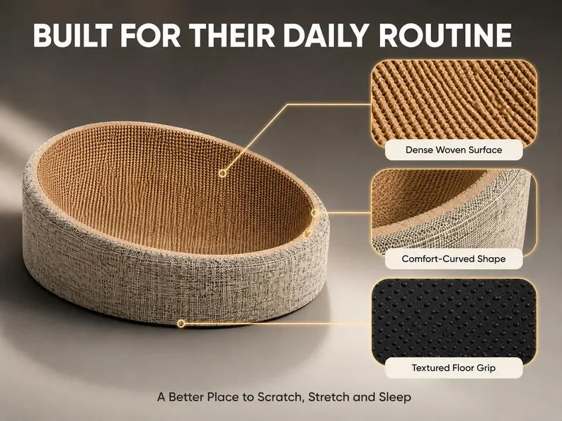 Tiragraffi/cuccia ovale in sisal intrecciato 2 in 1 per gatti, protegge i mobili, supporto durevole per la limatura delle unghie del gatto