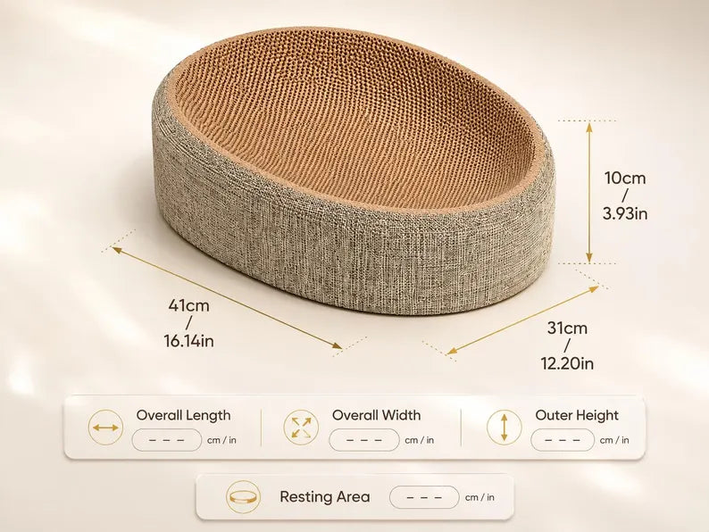 Tiragraffi/cuccia ovale in sisal intrecciato 2 in 1 per gatti, protegge i mobili, supporto durevole per la limatura delle unghie del gatto
