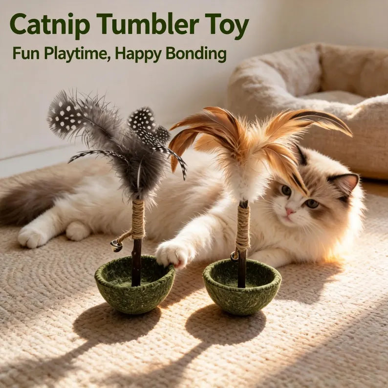 Jouet interactif pour chat avec plume et clochette à l'herbe à chat, jouet à bascule, jouet culbuto en sisal, jouet d'enrichissement pour chat d'intérieur, cadeau pour chaton
