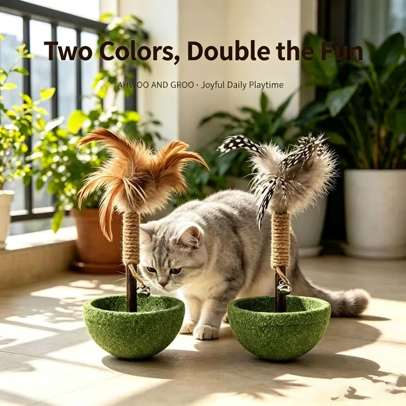Jouet interactif pour chat avec plume et clochette à l'herbe à chat, jouet à bascule, jouet culbuto en sisal, jouet d'enrichissement pour chat d'intérieur, cadeau pour chaton