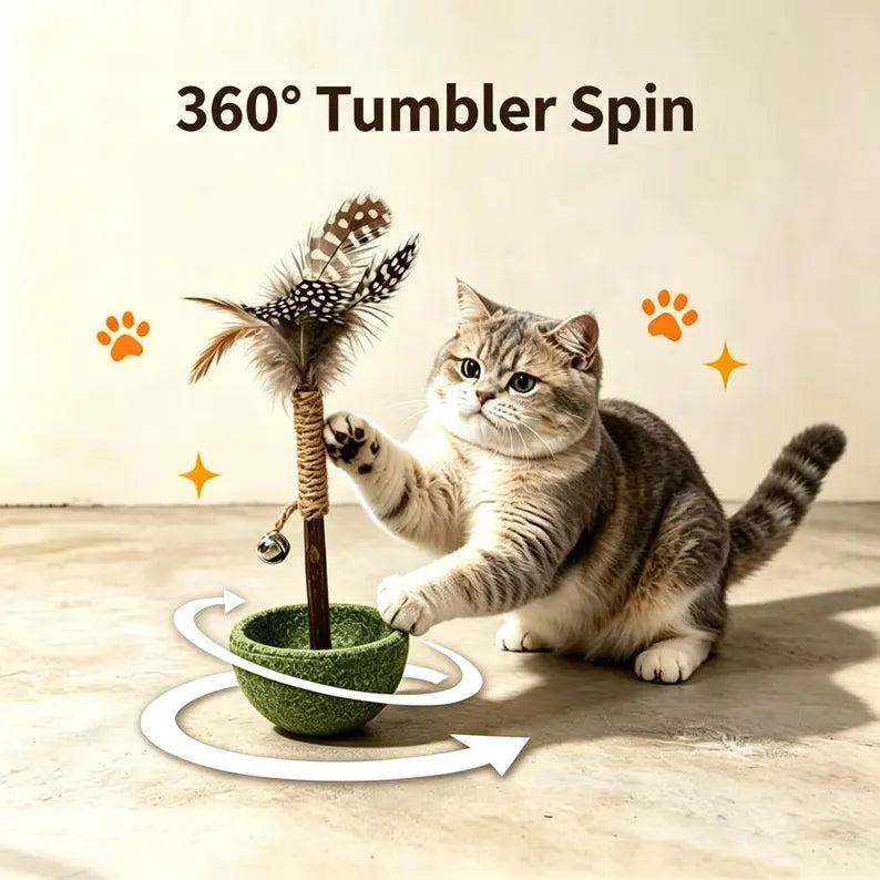 Jouet interactif pour chat avec plume et clochette à l'herbe à chat, jouet à bascule, jouet culbuto en sisal, jouet d'enrichissement pour chat d'intérieur, cadeau pour chaton