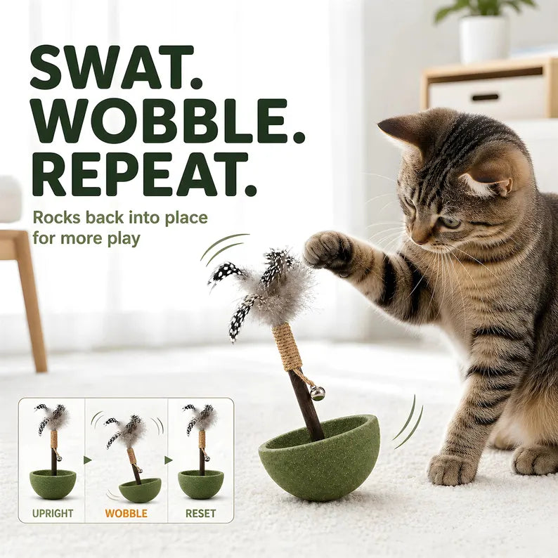 Jouet interactif pour chat avec plume et clochette à l'herbe à chat, jouet à bascule, jouet culbuto en sisal, jouet d'enrichissement pour chat d'intérieur, cadeau pour chaton