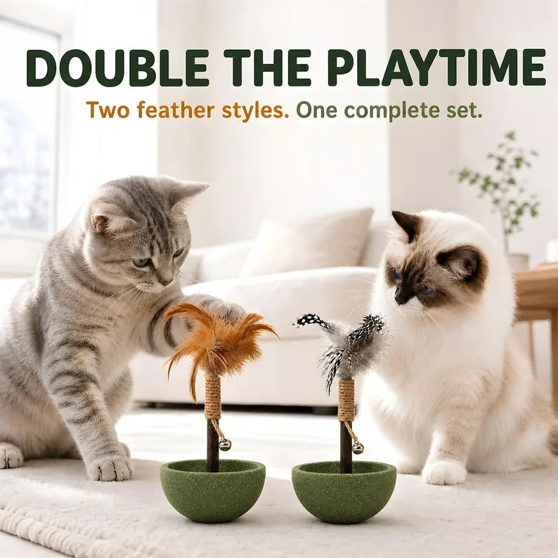 Jouet interactif pour chat avec plume et clochette à l'herbe à chat, jouet à bascule, jouet culbuto en sisal, jouet d'enrichissement pour chat d'intérieur, cadeau pour chaton